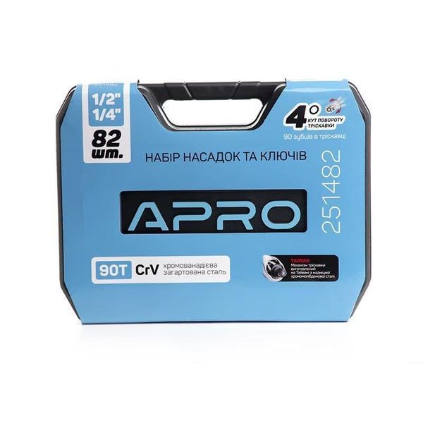 Набір насадок торцевих і біти 82 предметів 1/2" 1/4" APRO CrV 90Т 251482 фото